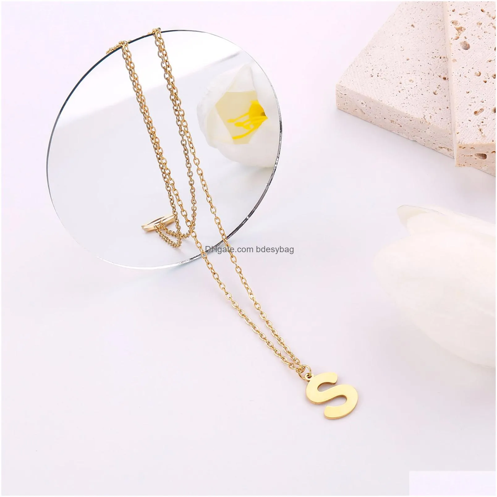 initials pendant letter name necklace for women men gold color square alphabet charm box link chain couple jewelry