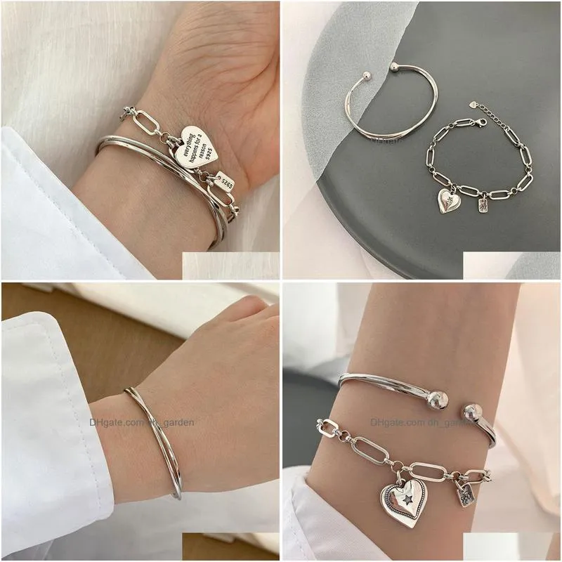 minimalist silver love heart bracelets for women new fashion vintage handmade birthday party jewelry gifts