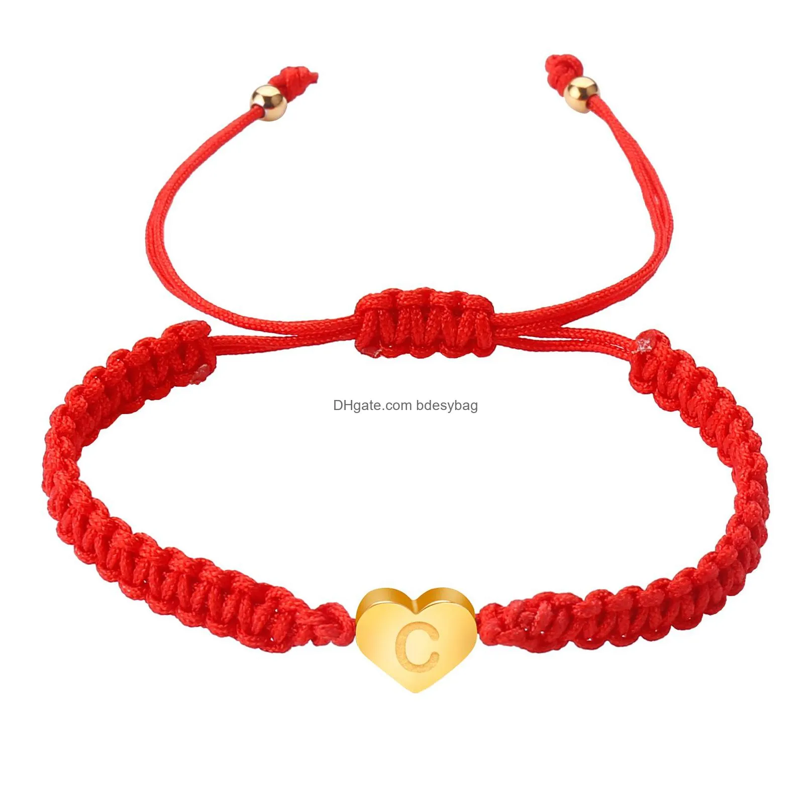 handmade 26 letter bracelet black red thread string rope women men initials name adjustable bracelets statement couple jewelry gift