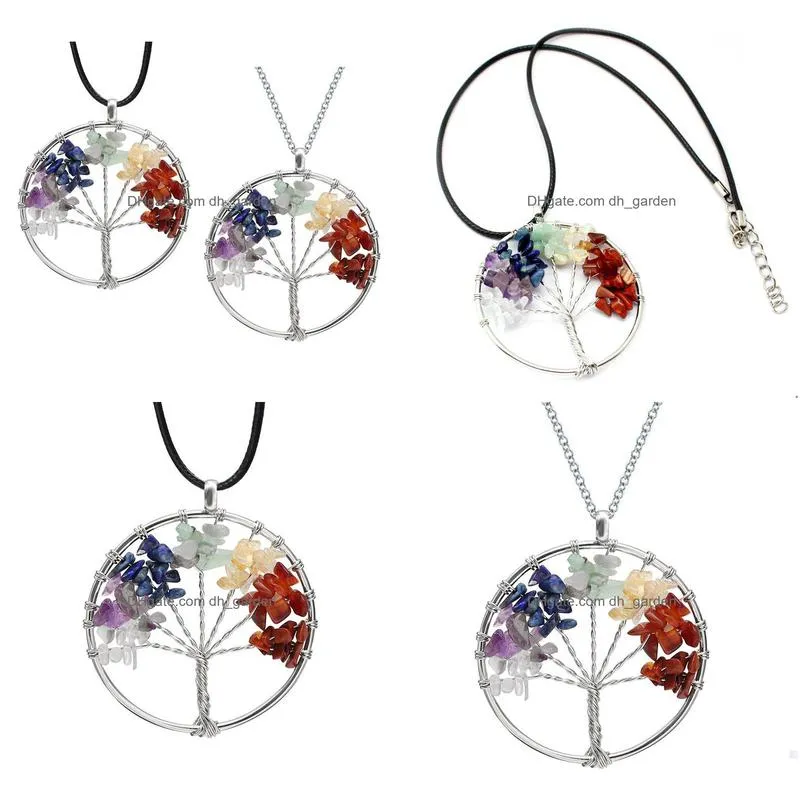 7 chakra quartz natural stone tree of life pendulum pendant necklace for women healing crystal necklaces pendants reiki jewelry