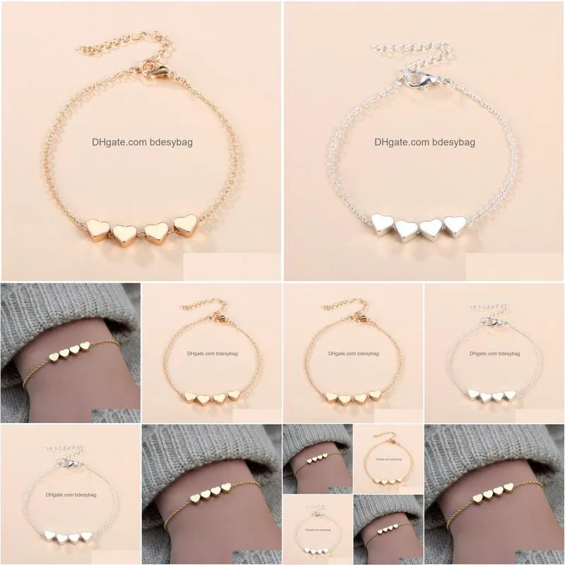 vintage peach heart gold silver color bracelet chain bracelets for women girls popular jewelry gifts wholesale