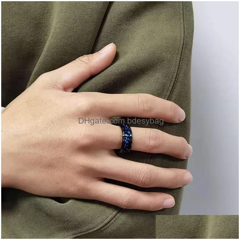 cool stainless steel rotatable men ring high quality spinner chain punk women jewelry for party gift