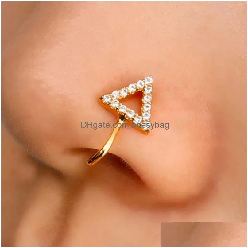 1pcs crystal triangle fake piercing nose ring c shape clip can also be ear clips cuff body jewelry