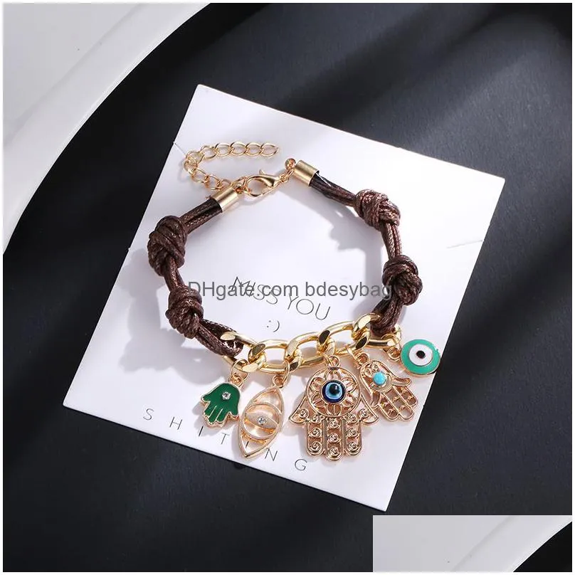 statement fatima palm hamsa bracelets devils eye braided bracelet couple chain leather rope pure handwoven hand accessories