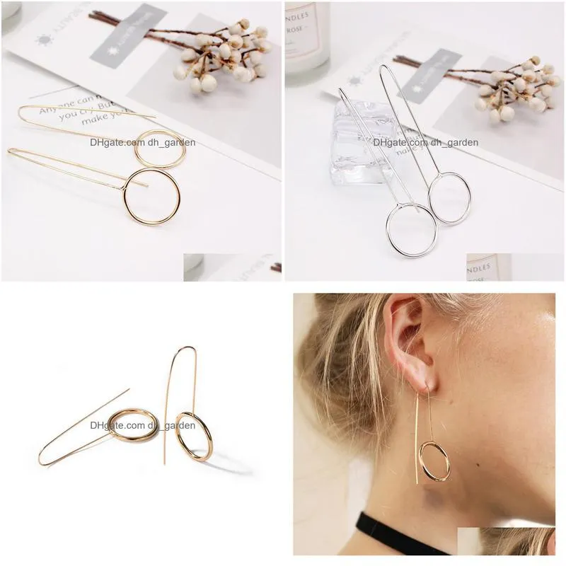 1pair minimalist long bar pendant hoop dangle earrings for y women personality gold metal color round circle earring jewelry