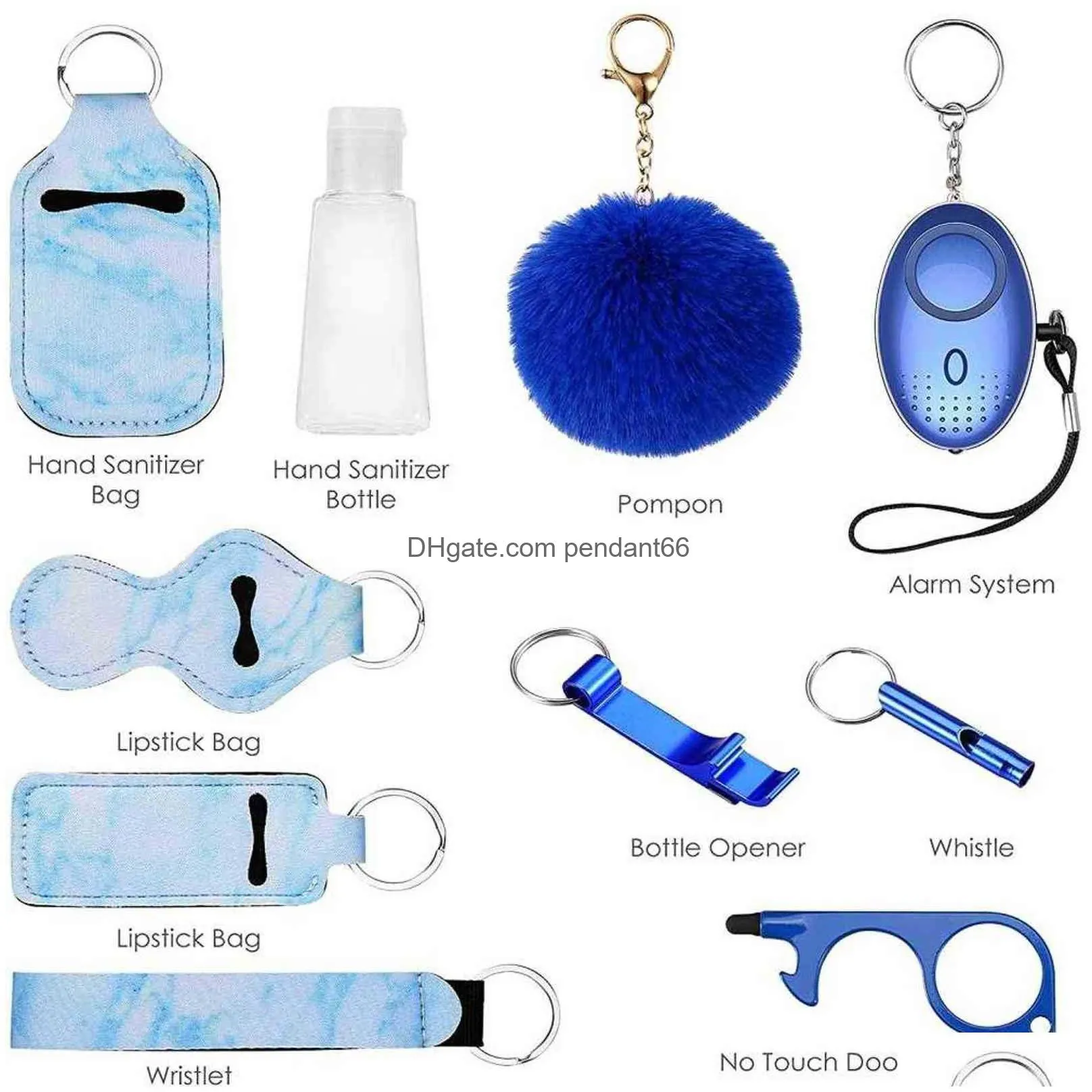 10/ set safety self defense keychain set for women girl personal alarm mini product multi genshin impact accessories emo christmas