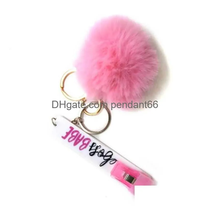 card grabber household self defense keychains women fashion cute credit cards puller pompom acrylic debit bank for long nail atm rabbit fur key rings