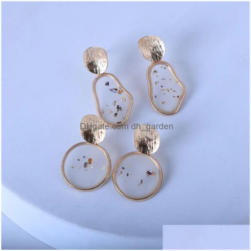 new creative retro alloy transparent inlaid broken shell dangle earrings geometric irregular female personality fashion ear jewelry