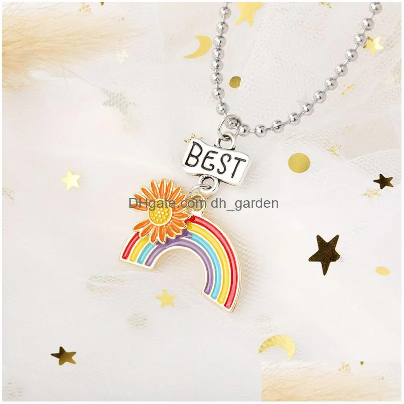 fashion daisy rainbow necklace enamel cartoon kids good friends forever pendant necklaces jewelry gift