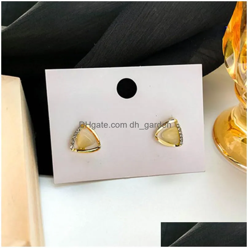 geometric hollow triangle opal stud earrings 925 silver needle earring lady party wedding lovers gift engagement luxury jewelry for