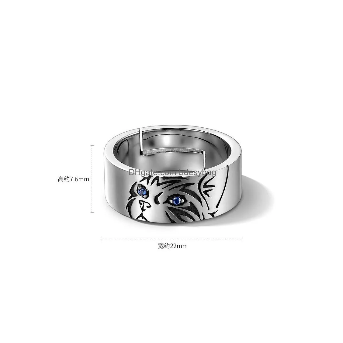 trendy carving cat animal rings thai silver ladies party ring wholesale jewelry for women christmas gifts never fade