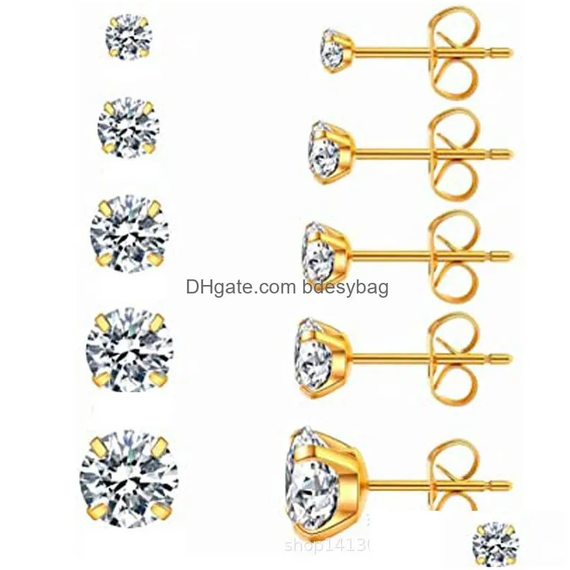 zircon ear studs women classic shining small stud earring gold color earrings for men fashion crystal piercing jewelry