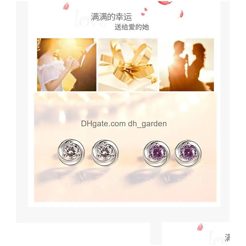 flower rotating love stud earrings purple crystal for women popular fashion peony rose ear lady accessories