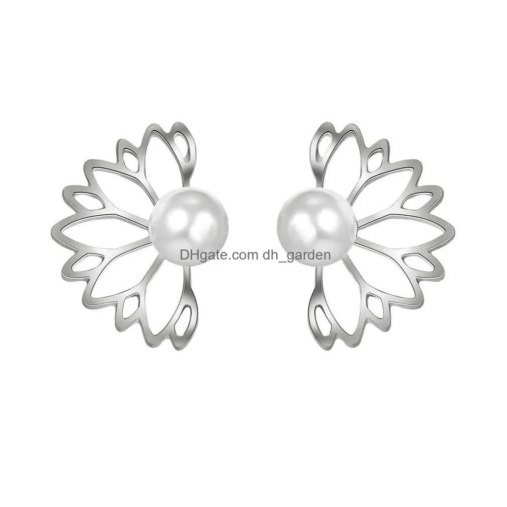 trendy hollow out lotus flower stud earrings silver gold plated earring women lady party fashion fine jewelry