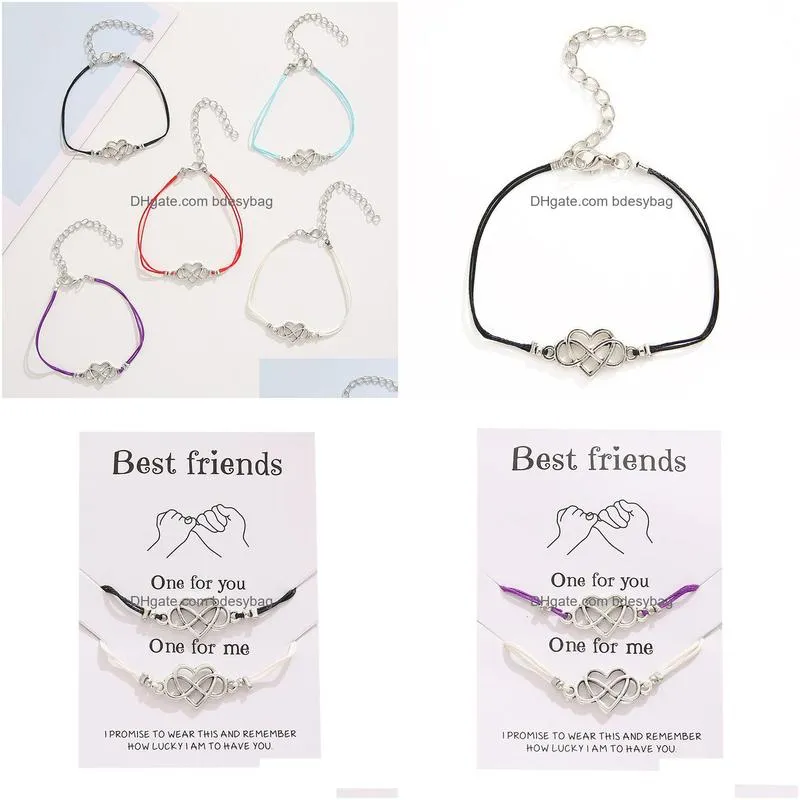 2pcs fashion heart couple bracelet set for women men infinite bracelets bangle good friend wish jewelry gift