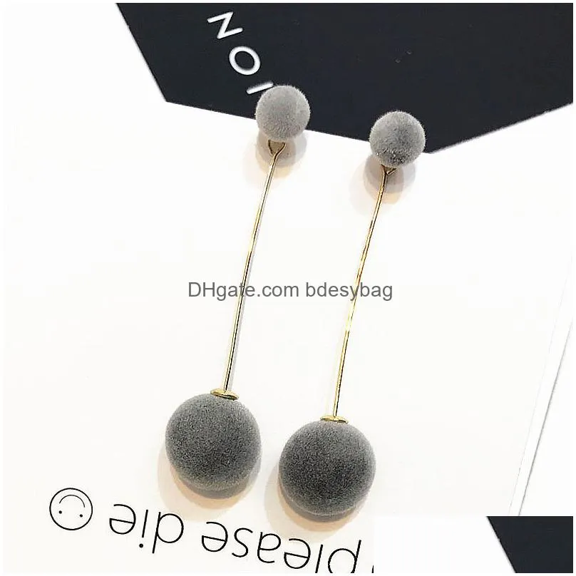 fashion red black plush ball personality dangle earrings for women jewelry gift round long tassel simple drop earring statement