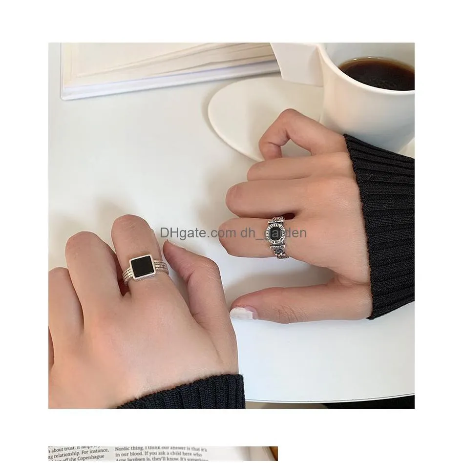 silver finger band rings engagement jewelry for women creative black circle party accessories gifts