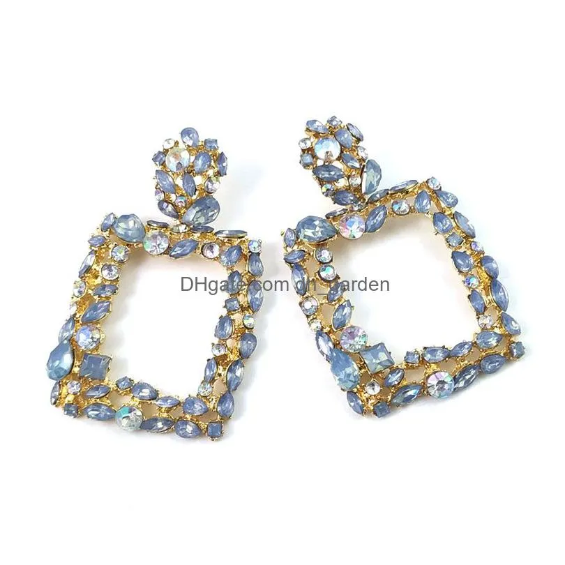 new arrival colorful crystals square metal dangle earrings highquality fashion rhinestone jewelry accessories for women wholesale