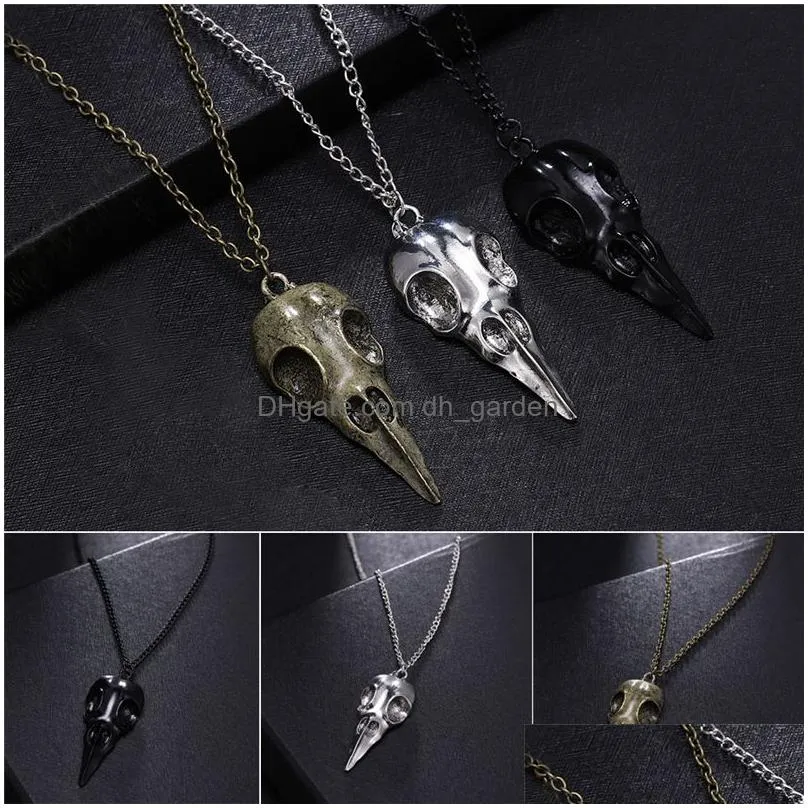 fashion novelty stereo crow head skull pendants necklaces chains halloween present