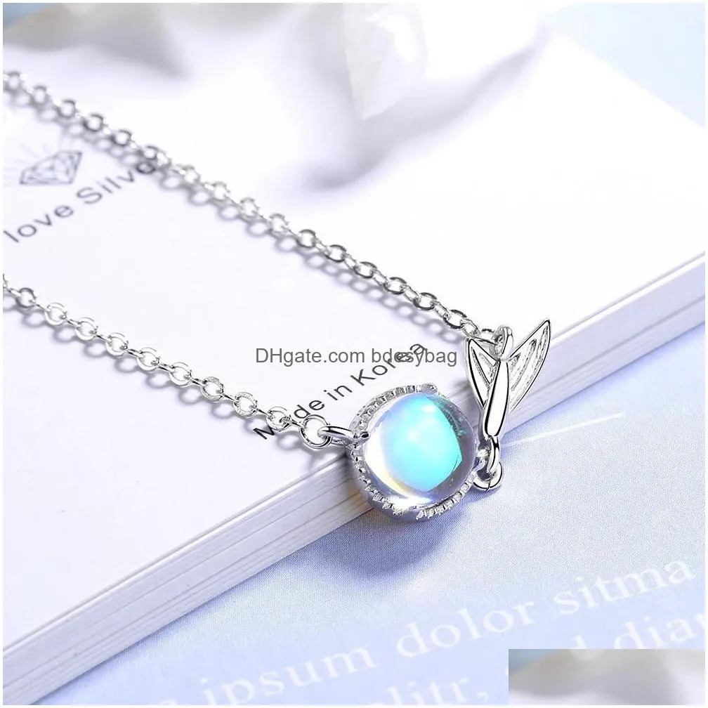 silver colorful moonstone charm bracelets for women fishtail chain bracelet fashion korea jewelry 2021 new