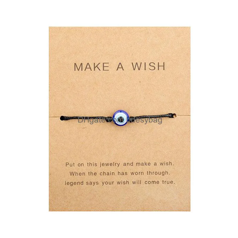 make a wish blue evil eye woven paper card bracelet women adjustable lucky red string bracelets femme new fashion jewelry
