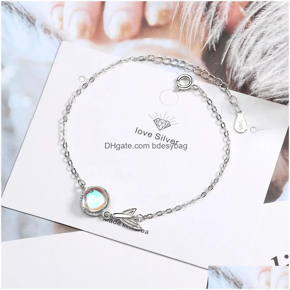 silver colorful moonstone charm bracelets for women fishtail chain bracelet fashion korea jewelry 2021 new