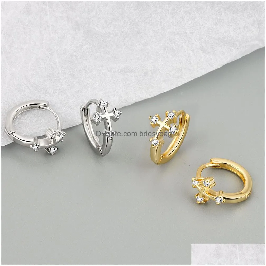 new fashion mini zircon cross dangle pendant hoop earrings hip hop asymmetric earrings for women men jewelry ear accessorie