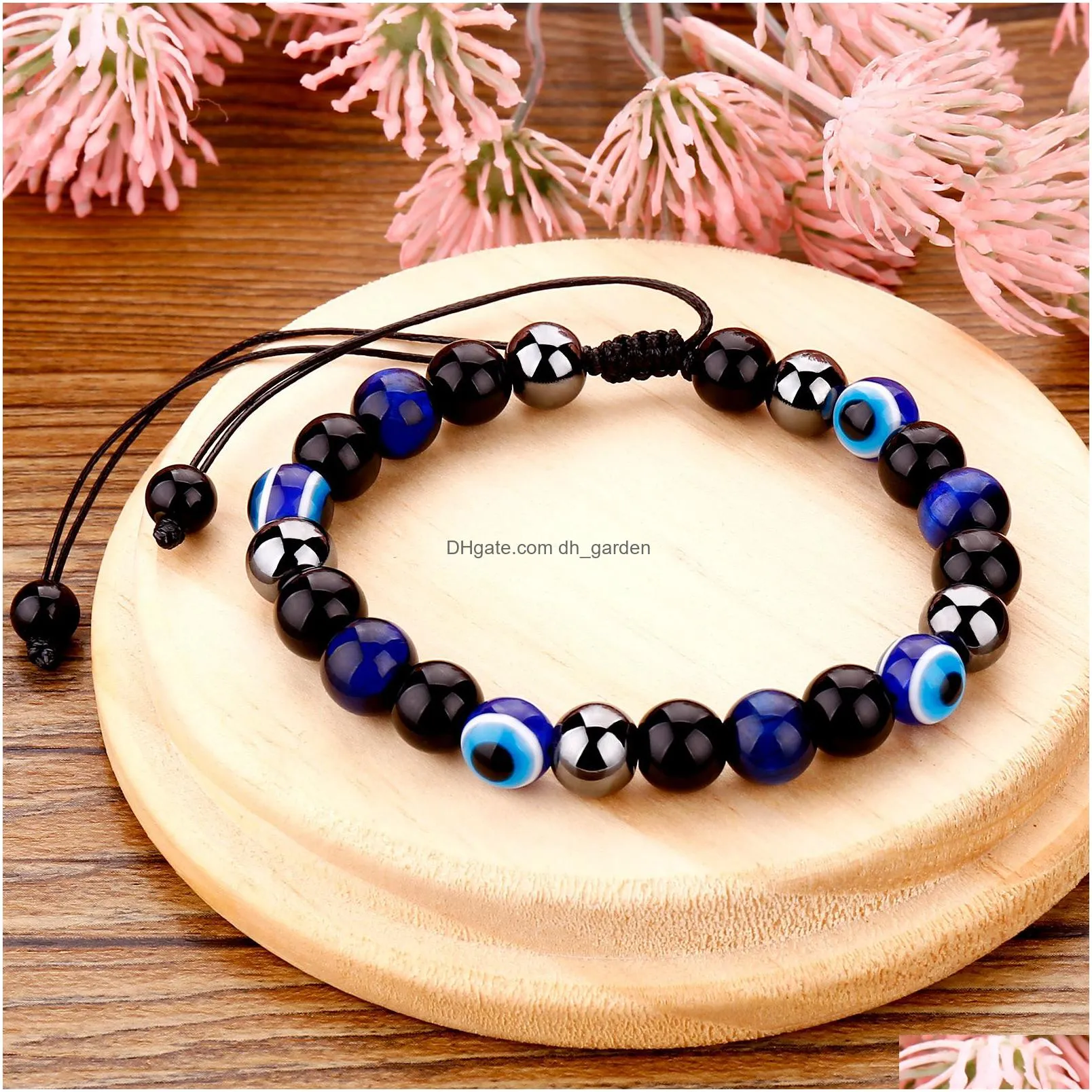 lucky evil blue eye handmade elastic rope bracelets glass beads and 8mm crystal 8 colors fine party adjustable jewelry