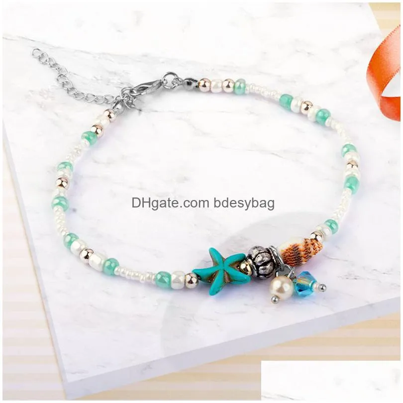 new simple bohemian conch starfish pendant rice bead anklets foot jewelry leg ankle bracelets for women gifts