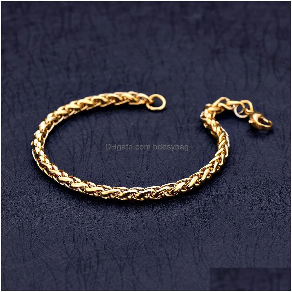 new gold plated keel chain bracelet fashion jewelry for women and men wedding birthday party gift 4/5/6mm