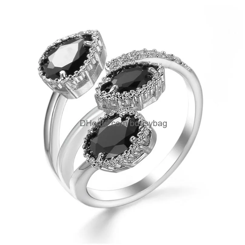 koreas new design ring fashion jewelry luxury copper inlaid large zircon shiny female index finger rings opening can be adjusted