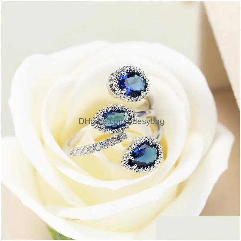 koreas new design ring fashion jewelry luxury copper inlaid large zircon shiny female index finger rings opening can be adjusted