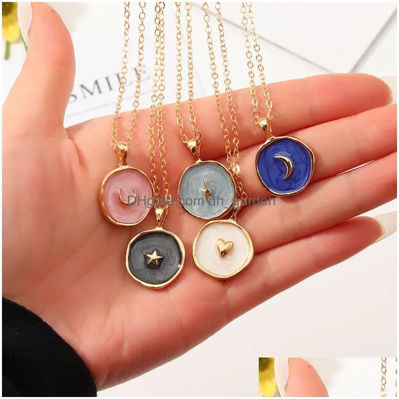 simple stars moon heart necklaces fashion women alloy long chains round love pendant necklace jewelry for girls