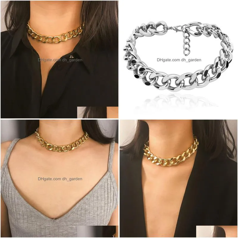 fashion asymmetric lock chain necklaces for women twist gold silver color chunky thick choker necklace party jewelry