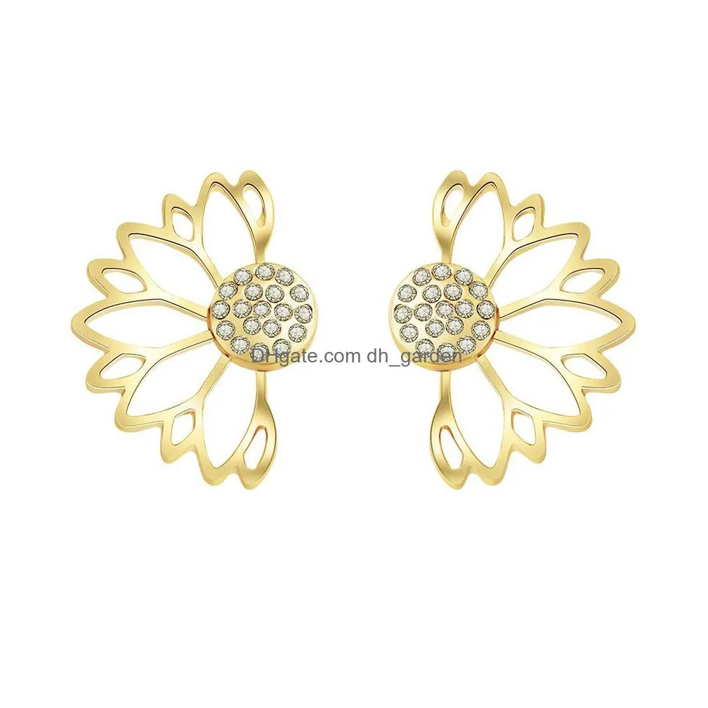 trendy hollow out lotus flower stud earrings silver gold plated earring women lady party fashion fine jewelry