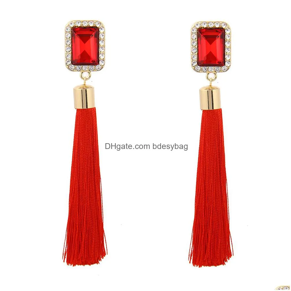 boho crystal long tassel dangle earrings for women ethnic geometric rose flower sign statement drop earring 2021 fashion jewelry in