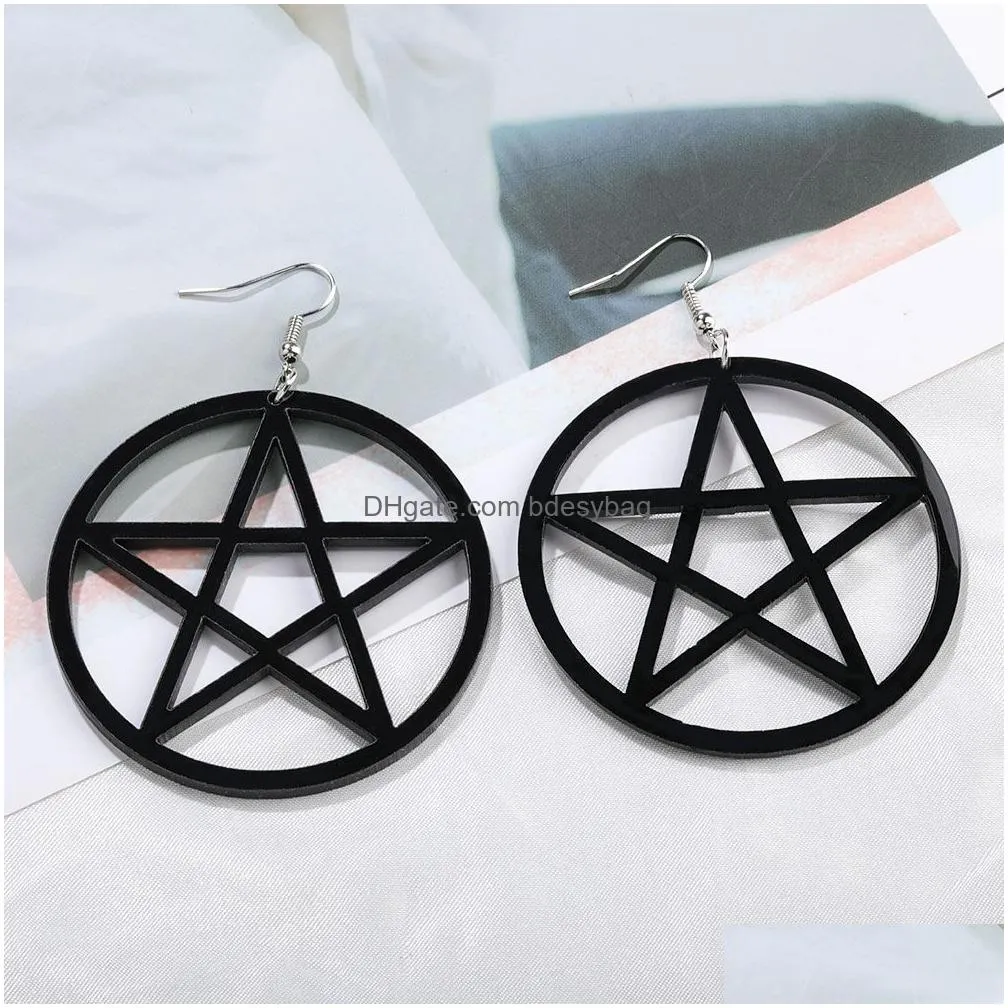 womens punk acrylic big star dangle earrings gothic black large fivepointed stars round drop earring fashion statement jewelry