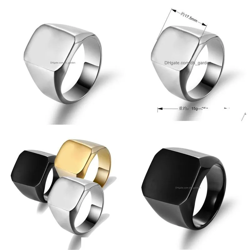 fashion mens titanium steel domineering large seal male ring full smooth square solid rings for men