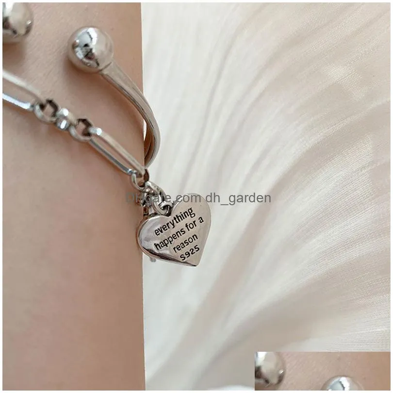 minimalist silver love heart bracelets for women new fashion vintage handmade birthday party jewelry gifts