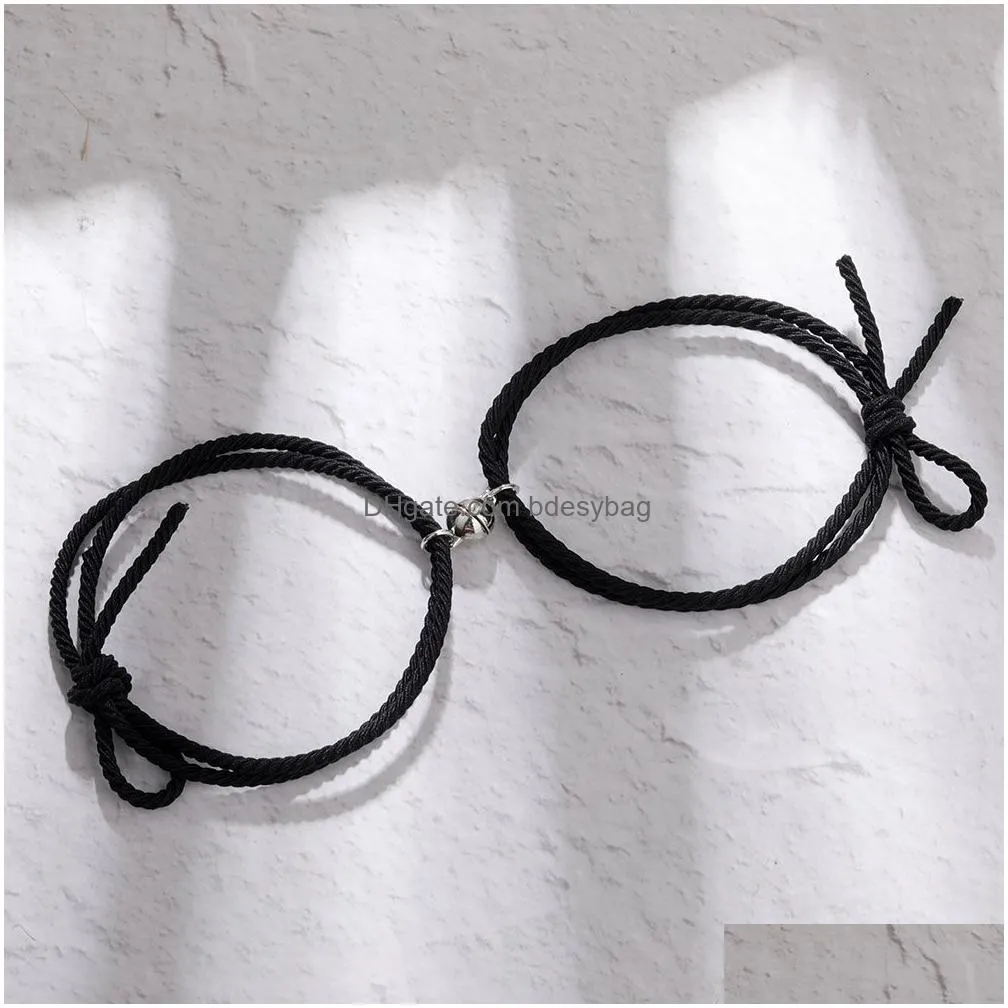couple magnetic distance bracelet adjustable lucky rope elastic rubber band braided heart charms bracelets lovers jewelry gifts