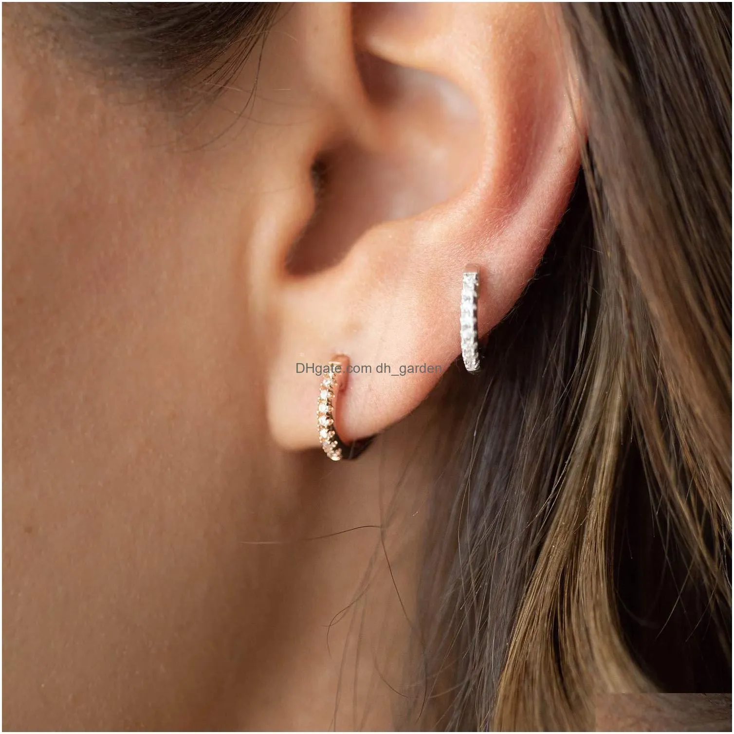 copper inlaid zircon dangle earring hiphop men simple geometric shape earrings gold plated screw thread ear stud accessories