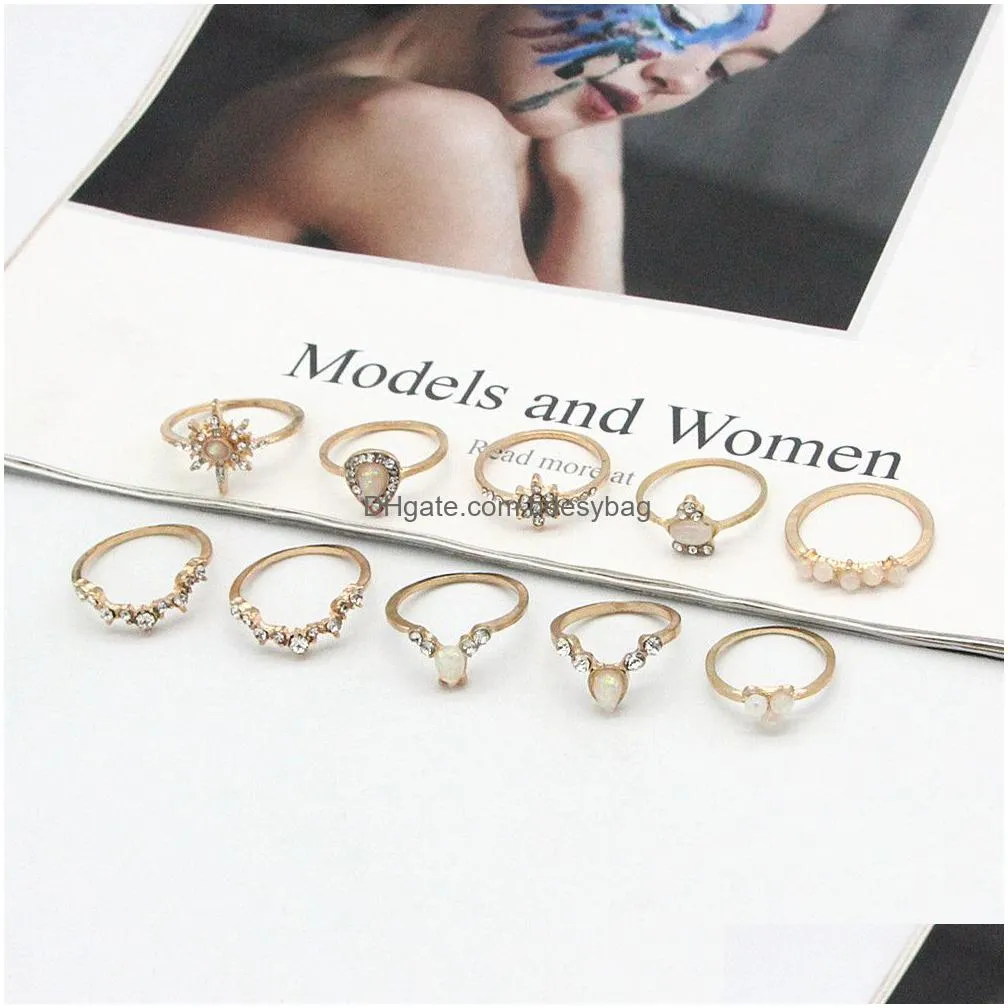 boho vintage gold star knuckle ring for women crystal star crescent geometric female finger rings set jewelry 2022