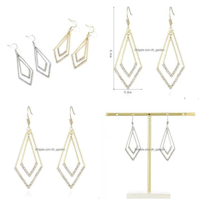 layered paved cz crystal open rhombus dangle earrings for women trendy gold filigree geometric double kite arrow drop earrings