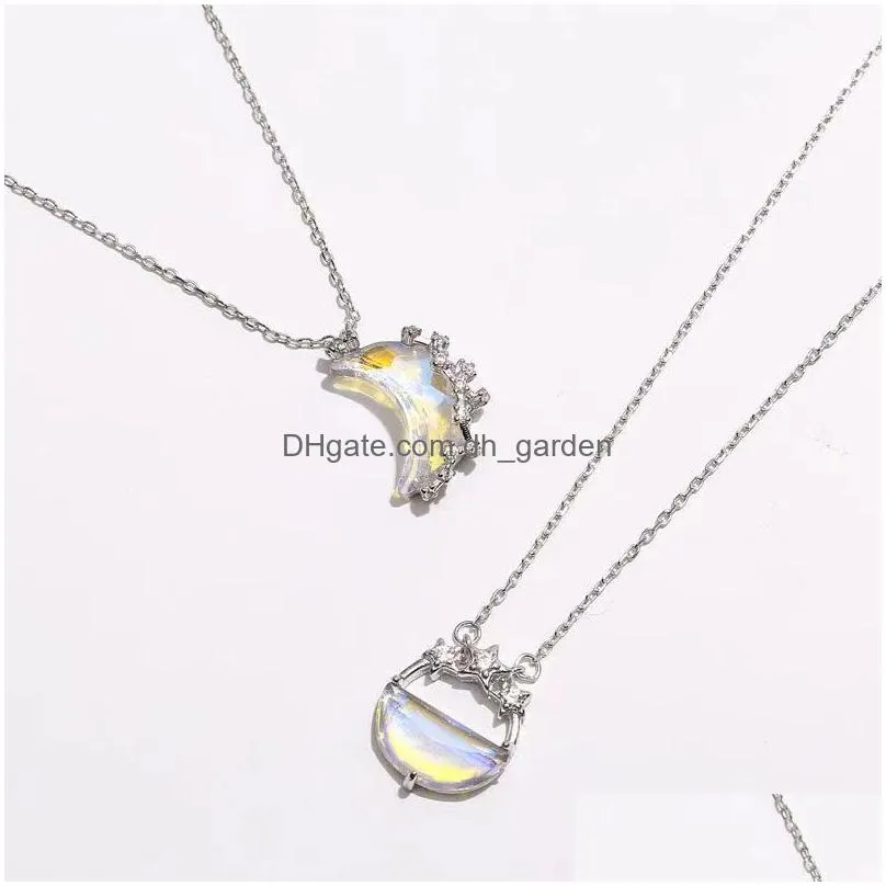 glowing discoloration moon chain necklace korea creative luminous stone pendant necklaces for women fashion jewelry gifts