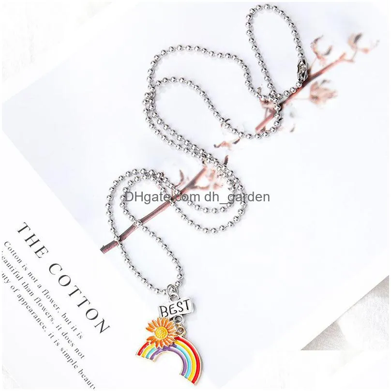 fashion daisy rainbow necklace enamel cartoon kids good friends forever pendant necklaces jewelry gift