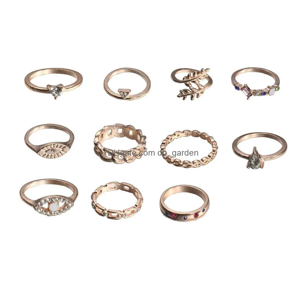 2022 vintage fashion ring set for women girls gold metal punk geometric hollow leaves women finger rings party jewelry anillos