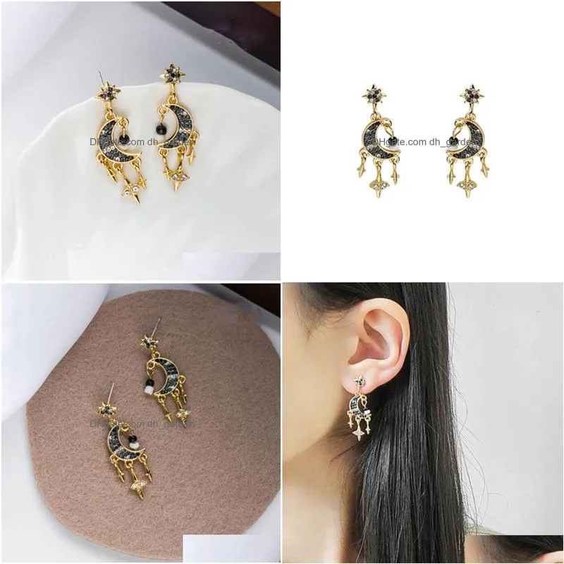 2021 newest dangle earring female long fashion star and moon personality silver needle stud earrings for women jewelry teen girls gift