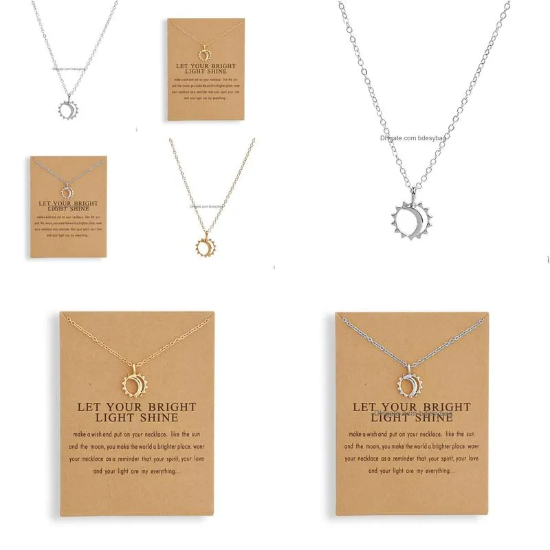 fashion sun necklaces pendants gold color alloy pendant necklace wish card jewelry for women girl jewelry birthday gift