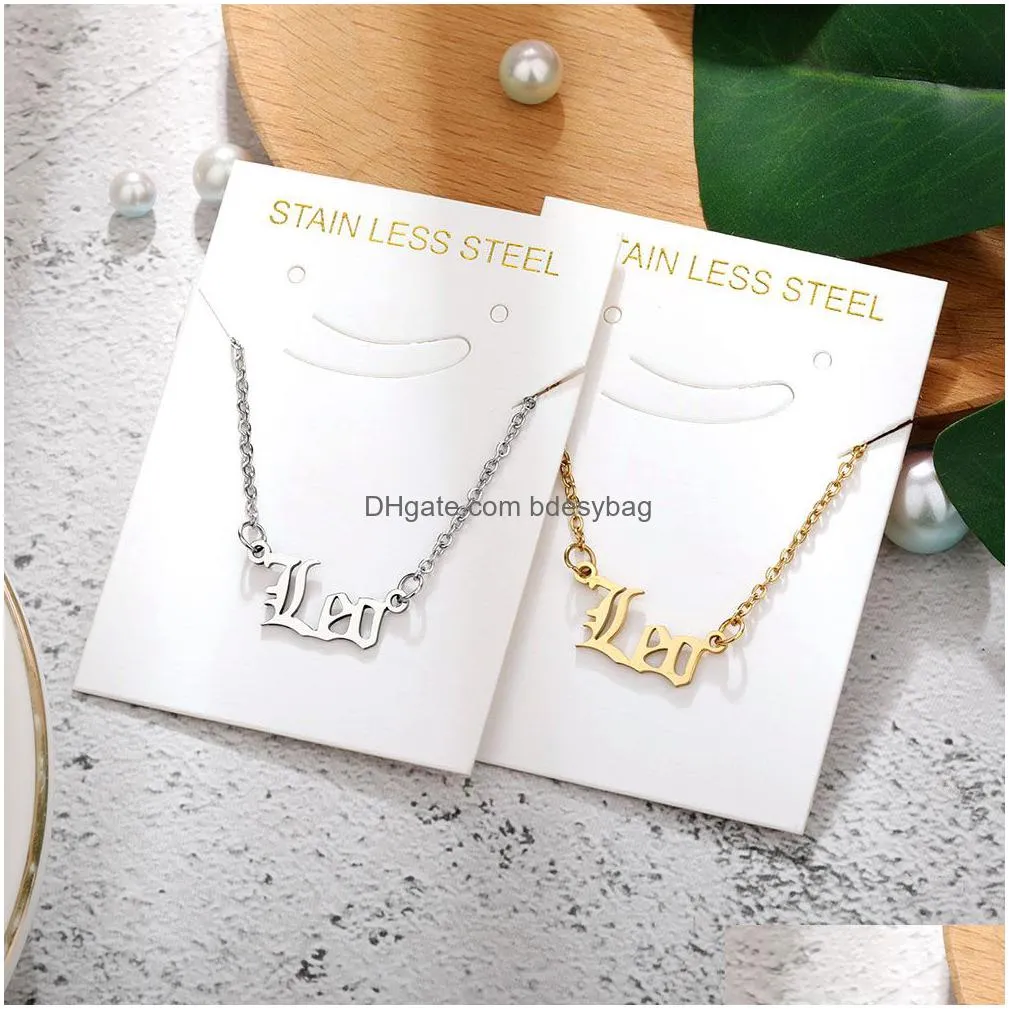 wholesale 12pcs zodiac necklace women men constellation jewelry birthday gifts stainless steel letter necklaces pendants