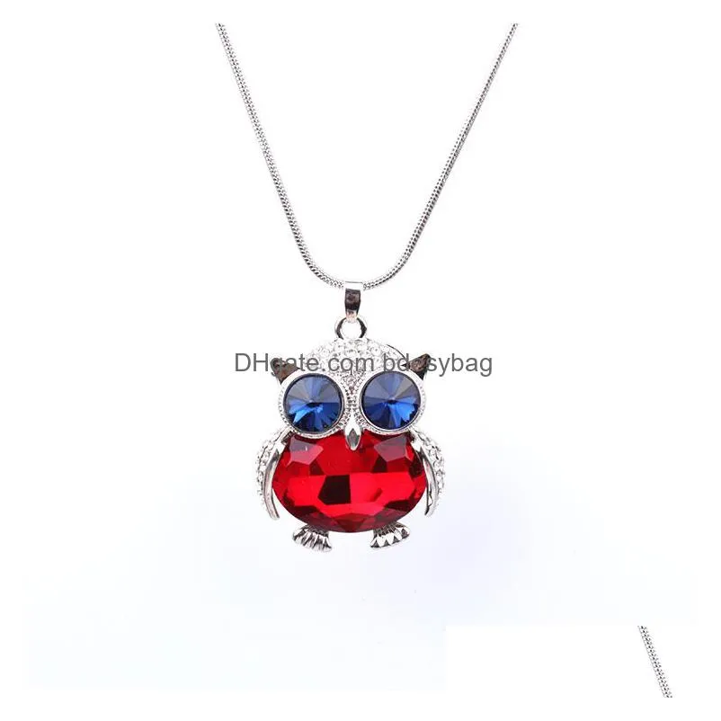 fashion snake chain crystal necklace sweater jewelry small cute owl bird pendant for women gift